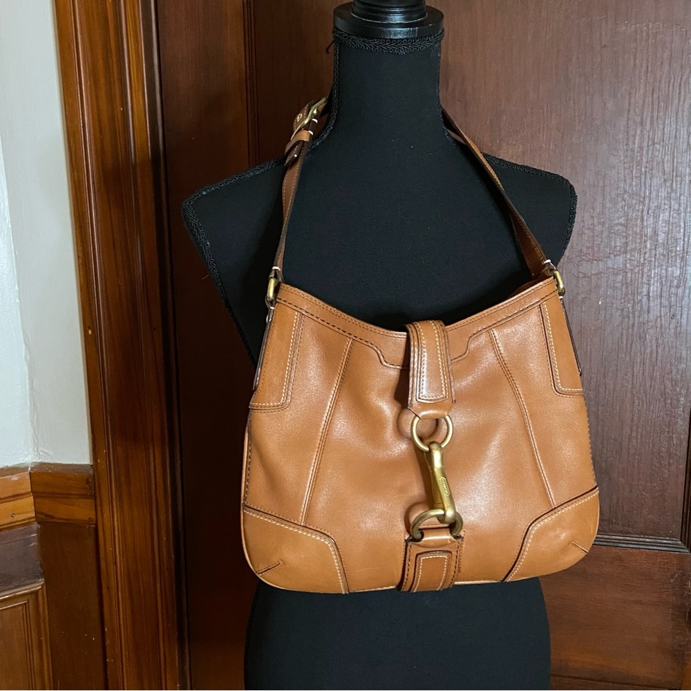 COACH- Cognac Leather Slim Hobo Shoulder Bag